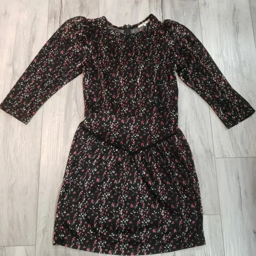 Tulerosa Black Floral  Velvet Mini Dress Womans Size XS
